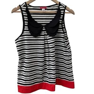 Six Degrees Of Separation Top L Black White Striped Red Peter Pan Collar